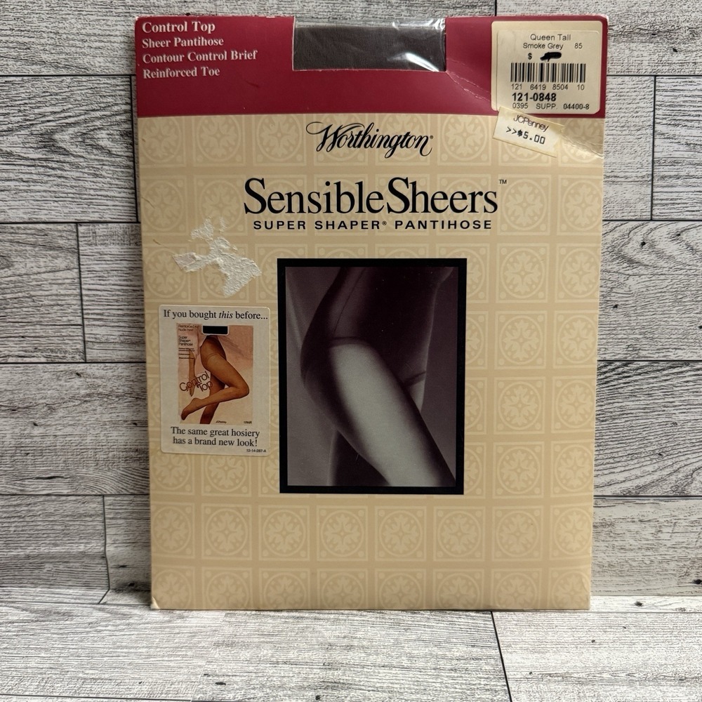 Vintage Worthington Sensible Sheers PANTYHOSE Queen Tall Smoke Grey‎ Control Top
